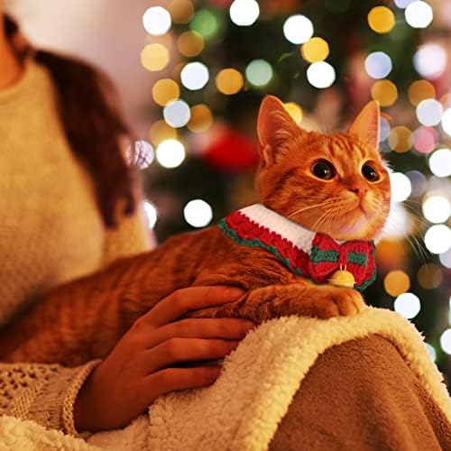 צווארון חתול לילדה ילדה חתולים תלבושת חג המולד ASDIIT סרוג צווארון חתול אישי בהתאמה אישית צווארון חתלתול חמוד עם גור פעמון מתנות עניבת פרפר לחתולים לאוהבי החתולים