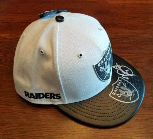 טים בראון חתם על כדורגל עידן חדש כובע JSA מוסמך אוקלנד ריידרס אוטומטית HOF - כובעי NFL עם חתימה
