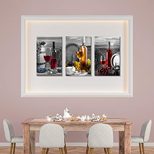 יין פירות קיר תפאורה מטבח תמונות, אדום יין אלון חבית בד קיר אמנות מסעדה דקור, ממוסגר כרזות ציורי בית תפאורה