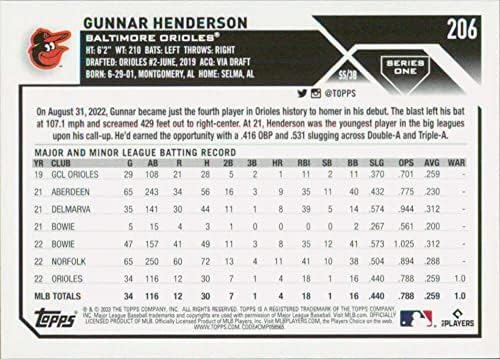 2023 Topps 206 Gunnar Henderson NM-MT RC טירון Baltimore Orioles כרטיס מסחר בייסבול MLB