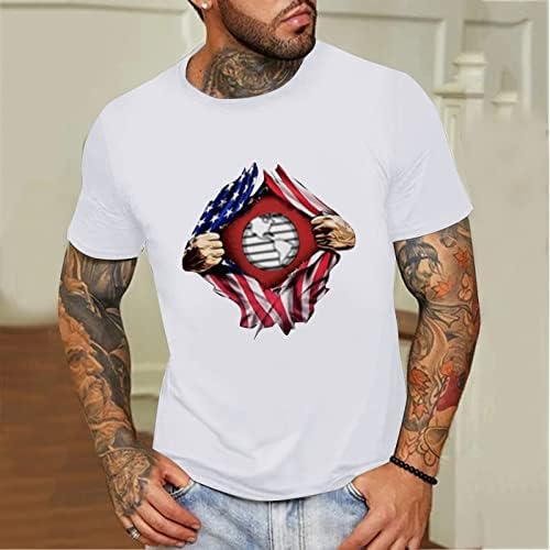 חולצות טריקו של שרוול קצר של HDDK גברים, דגל אמריקה הדפס אמריקה דגל צווארון קז'ואל רופף אופנה רופפת צמרות טי בסיס