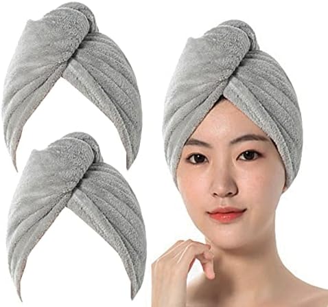 מגבת שיער מיקרופייבר של Xicks 2 חבילה, מגבות ייבוש מהירות טורבן עוטף סופר טוויסט טוויסט טורבן יבש כובע שיער