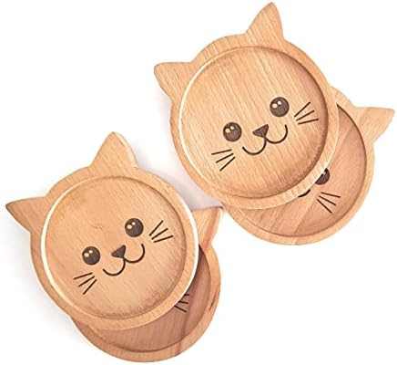 מתנות ליום האהבה סט מעץ בעבודת יד של 4 תחתיות חתולים לשתייה שולחן קפה שולחן קפה רכבת עץ עם מחזיק מעמד סעודה ביתית עיצוב