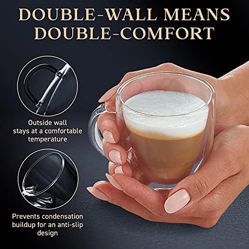 כוסות אספרסו מזכוכית - ספלי קפה מבודדים בקיר כפול-מעוצבים בארצות הברית-מארז 2, 5 אונקיות-סט לקפוצ ' ינו , לאטה, תה, שוטים-כלי זכוכית בורוסיליקט-מדיח כלים, כספת למיקרוגל-קופסת מתנה פרימיום