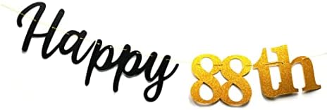 שחור שמח 88 קישוטים למסיבת יום הולדת לגברים נשים יום הולדת 88 גליטר גרלנד כרזה לחיים עד 88 שנה למסיבת יום הולדת ישנה שלט קישוט של חותם לפני ההרכבה