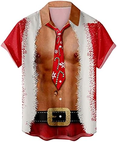 כפתור גברים לחג המולד של ZDDO, שרוול קצר שרוול מצחיק חג המולד מצחיק סנטה קלאוס הוואי מסיבת חולצות גרפיות חולצות באולינג