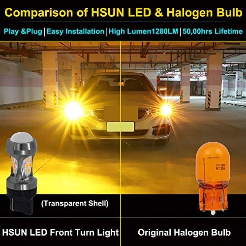HSUN 7443 נורת LED 12V-24V W21/5W T20 7440 בהירה במיוחד עם מקרן קנבוס שגיאה החלפה חופשית לאורות הפוכים או אורות בלם זנב, קסנון לבן