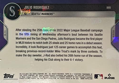 2022 TOPPS עכשיו כרטיס טירון בייסבול ג'וליו רודריגז הופך את ההיסטוריה של MLB! - סיאטל מרינרים