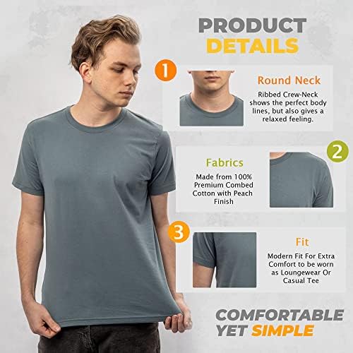 חולצות טי מוצקים של שוהל לגברים - צוואר צוות כותנה טהור, רב -תפוס