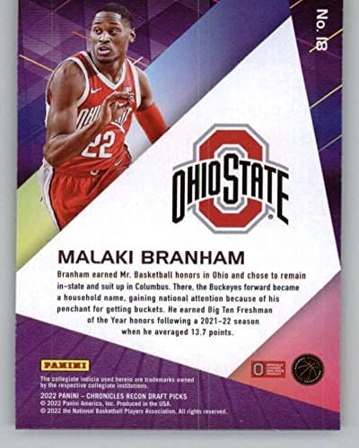 2022-23 Panini Chronicles Draft Picks recon bronze 18 Malaki Branham אוהיו State Buckeyes RC טירון מסחר בכדורסל