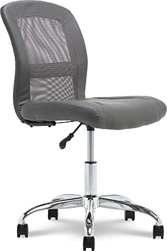 סרטה חיוני רשת נמוך גב שולחן מחשב כיסא משימה ללא זרועות עבור בית משרד או חדר ישיבות, פו עור, אפור