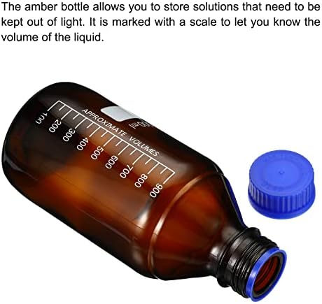פטיקיל 1000 מ ל מגיב מדיה בקבוק, 2 יחידות עגול בוגר זכוכית אחסון בקבוק כחול בורג כובע עבור כימיה מעבדה אוניברסיטאות בית, אמבר
